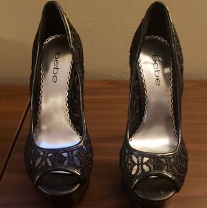 7M Lace Stilleto Heel Peep Toe Platform Sandals